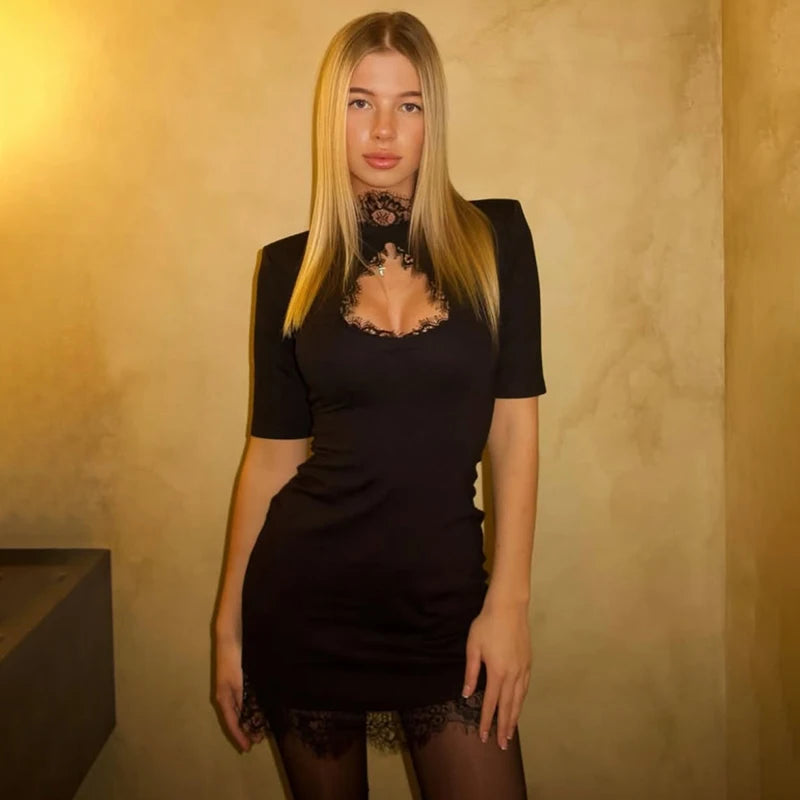 Tornova Sexy Hollow Lace Mini Dress For Women.