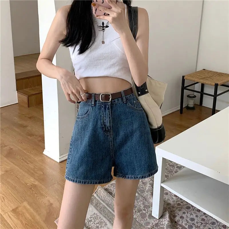 Casual Blue Denim Shorts for Women Stylish Streetwear Loose Comfortable.