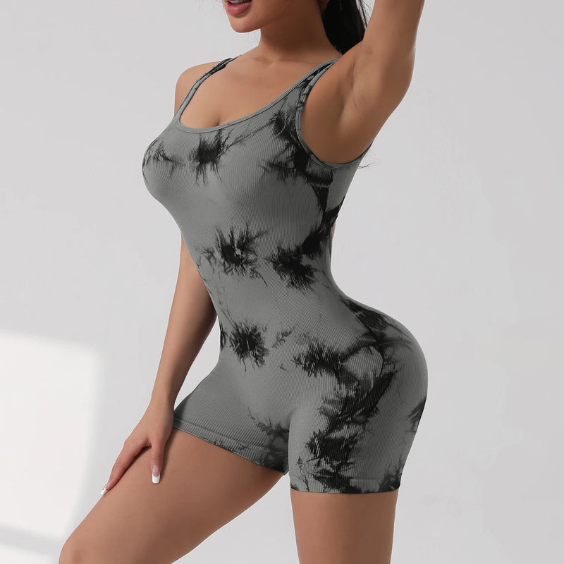 1PCS Tie Die Beautiful Back Yoga Suit Stretch Butt-Lifting Sports Jumpsuit.