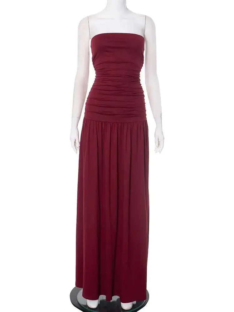 Mozision Off-shoulder Strapless Pleated Sexy Maxi Dress Women.