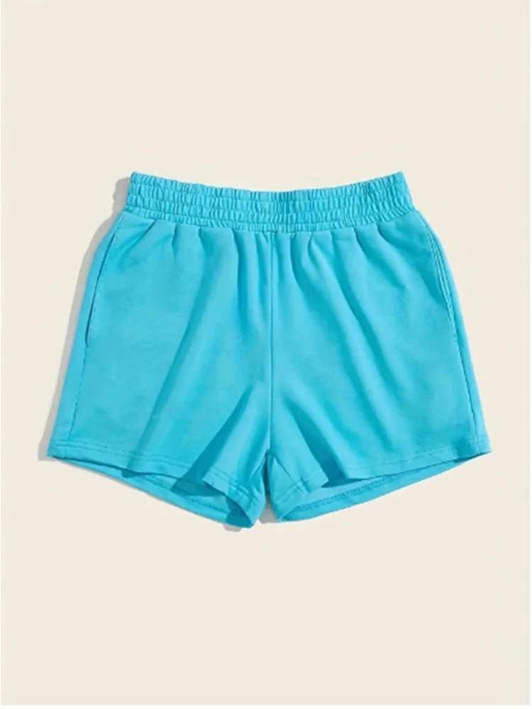 Summer Blue Shorts Women Casual Elastic Waist Pants Simple.