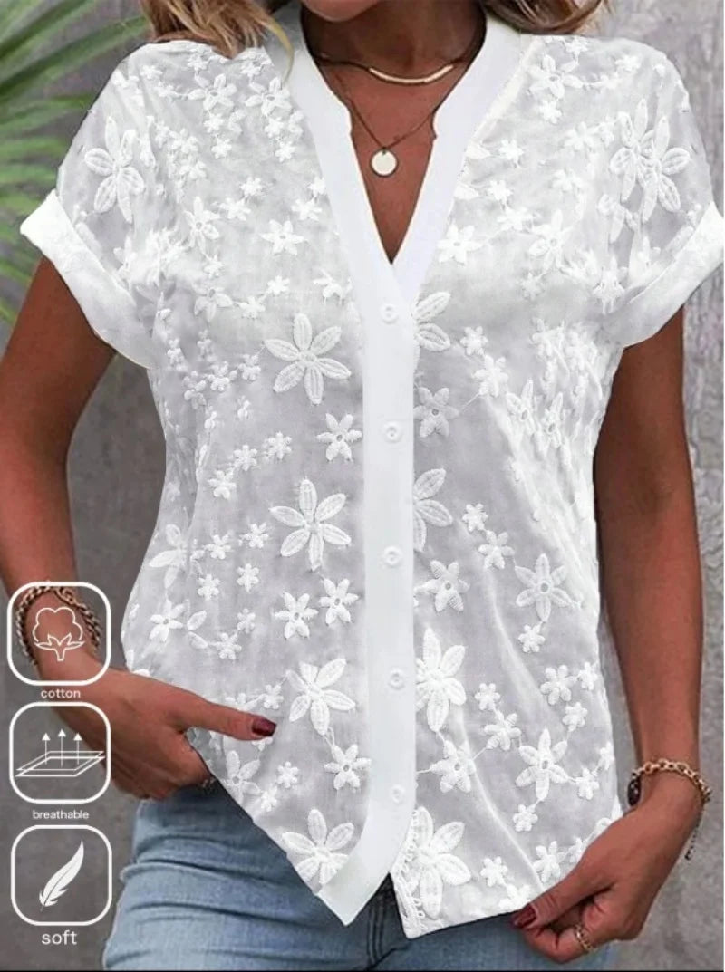Cropped Shirt White Lace Blouse Eyelet Cut Embroidery Top Wear Hollow.