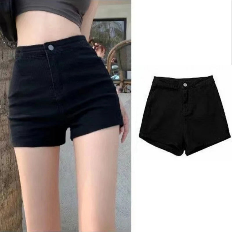 Black Hot Women's Casual Tights Pants Ultra-short High-waisted.