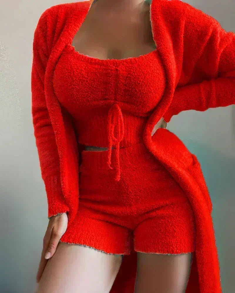 Women Warm Soft Matching Set Plush Flannel Pajamas Sets Sexy.