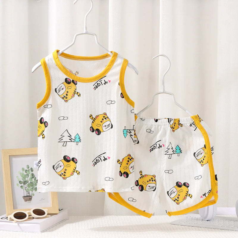 Kids Sleeveless Set Summer Cotton Girls' Shorts Pajamas Korean Style Boys.