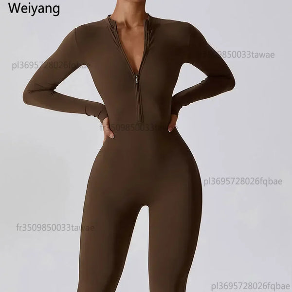 Yoga Boilersuit Long Sleeved Women's Sportswear Gym Zipper Jumpsuits.