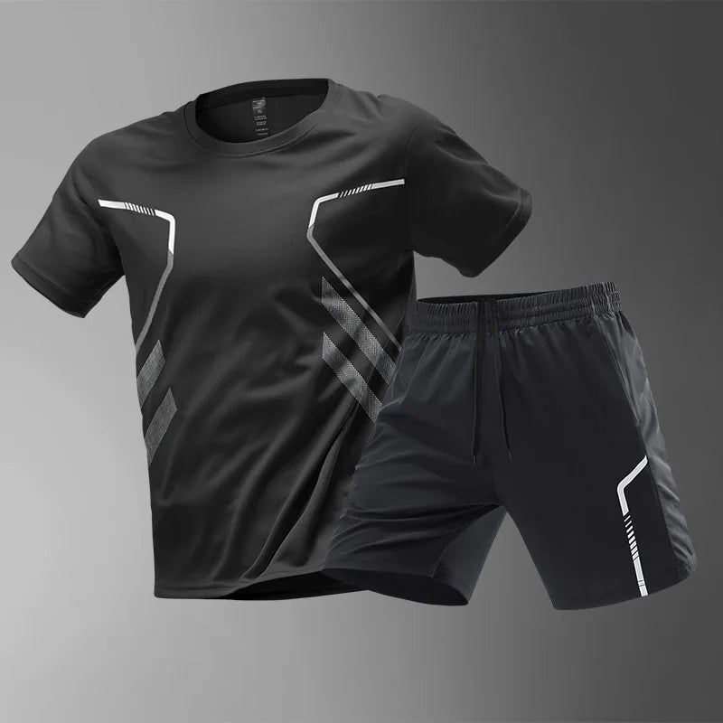 Men's Quick Drying Running Sets Breathable Hiking Fishing T-Shirt Short.