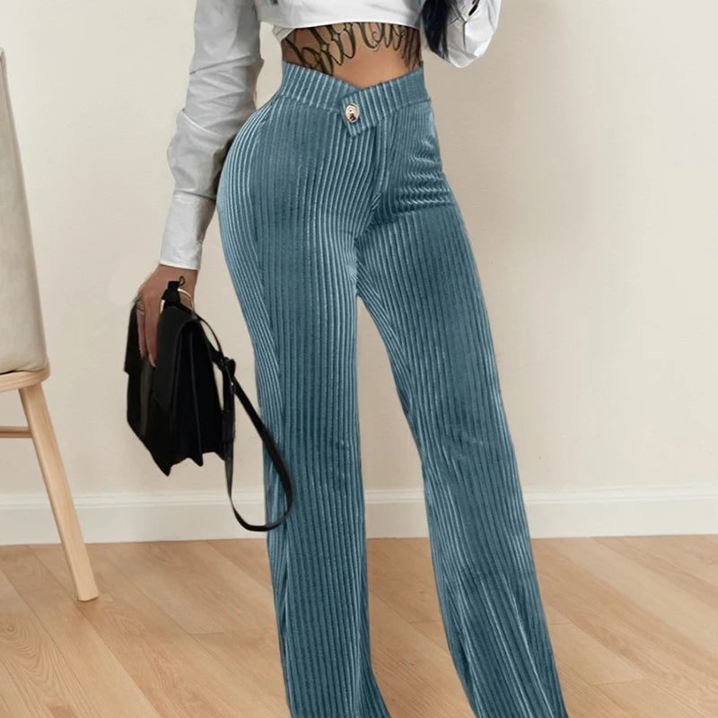 Streetwear Corduroy Straight Wide Leg Trousers Fashion Versatile Slim.