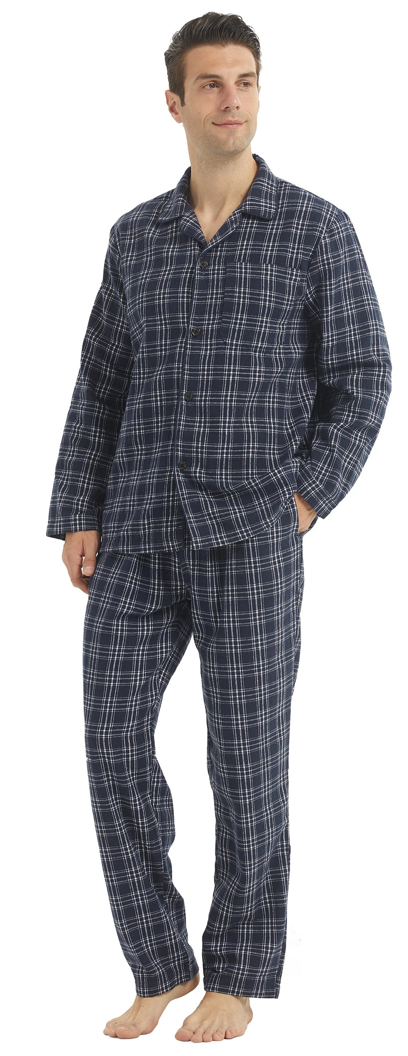 Mens Flannel Pajama Sets Cotton Plaid Pajamas for Men Pjs Set.