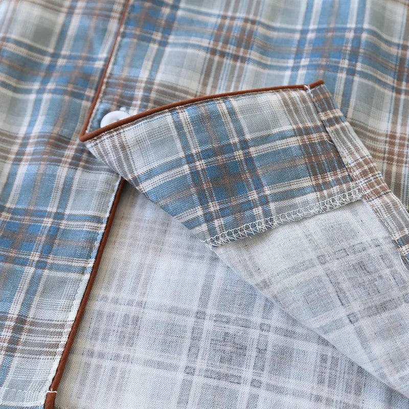 Men's Pajama Set Spring/Summer Checkered Simple Long sleeved Two Piece.