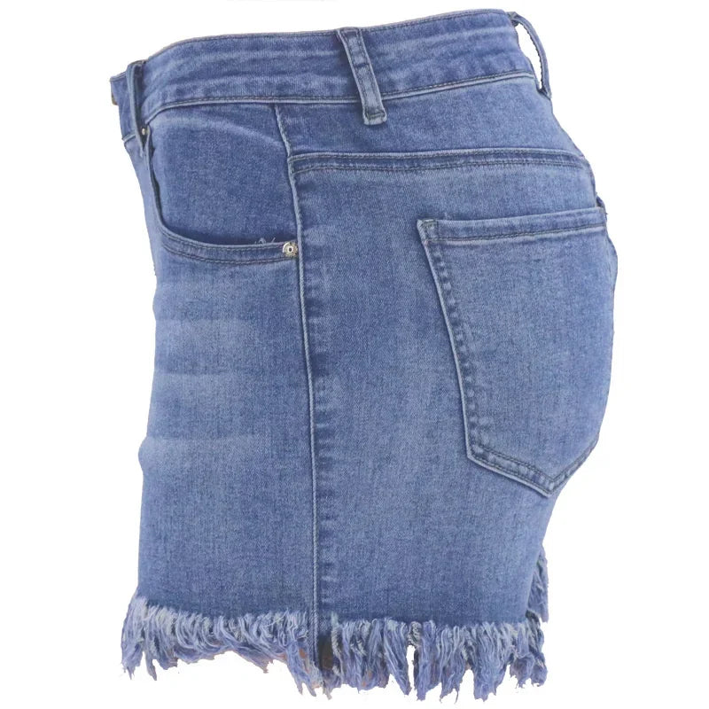 Fashion Front Zipper Open Crotch Denim Shorts Women.
