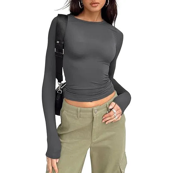 1pcs Four Seasons Fashion Senior Women T-shirt Long Sleeve Crew Neck.