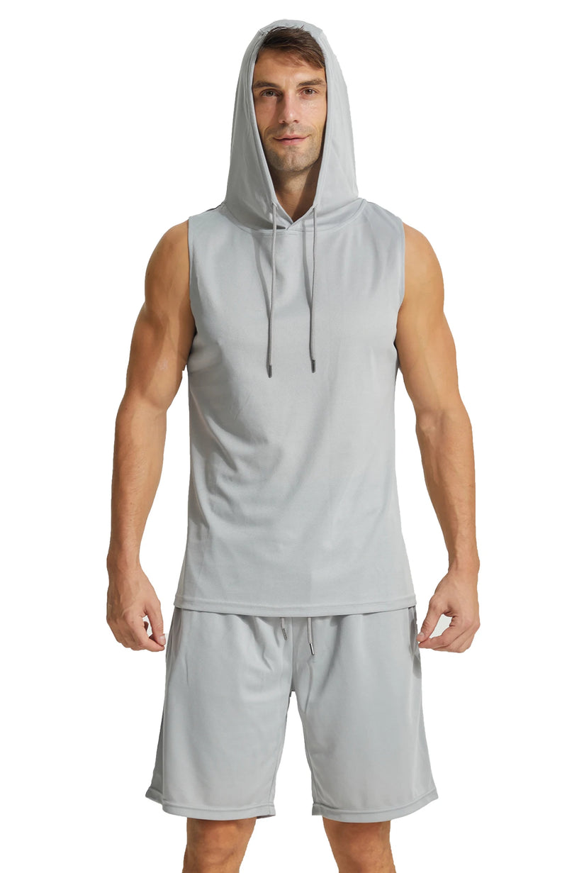 Mens Sports Tank Tops Sleeveless Hoodies for Men Set Athletic Shirt Active.