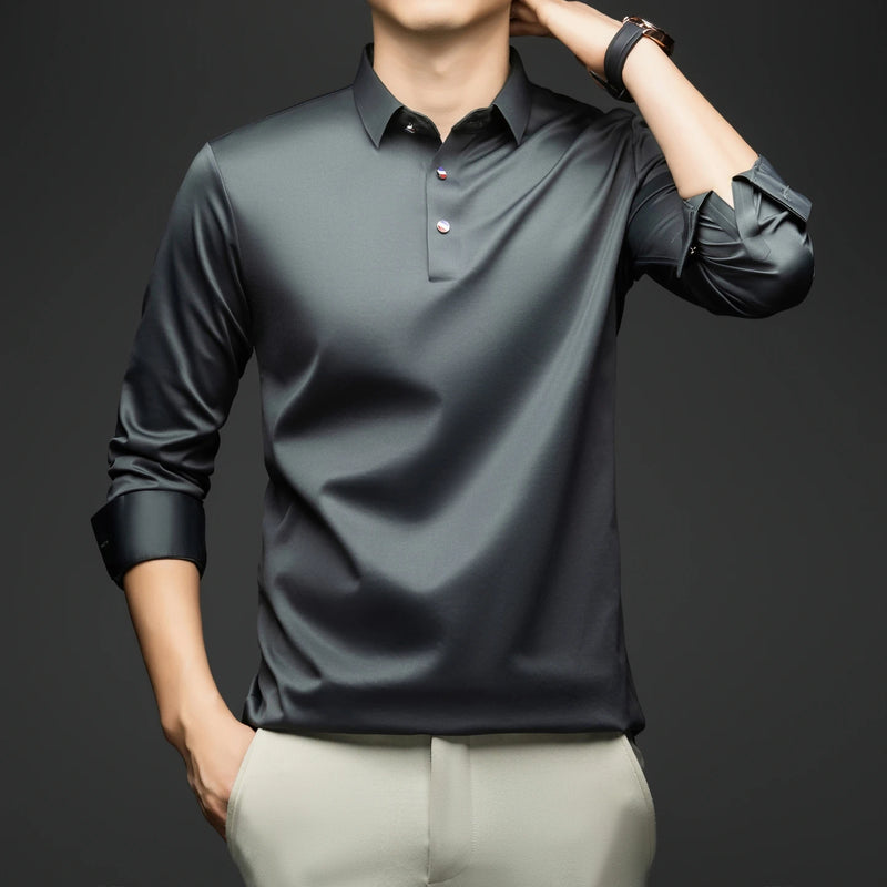 BROWON Spring Autumn Casual Work Tops Man Tshirt Long Sleeve.
