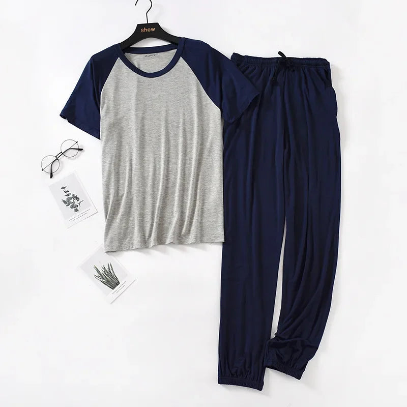 Japanese spring and summer men's pajamas suit modal short-sleeved.