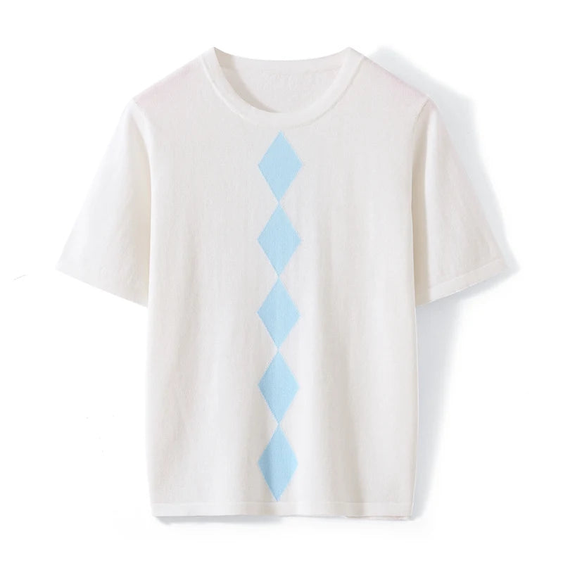 Summer Women's Cotton Casual T-Shirt Knitted Pullover Short Sleeve.