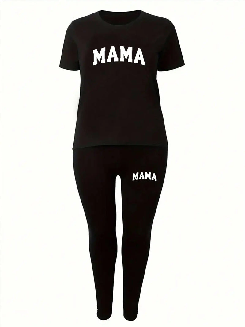 Women's New Casual Spring/Summer Two Piece Set Round Neck Letter Printed Short Sleeve T-shirt and Letter Printed Pants.