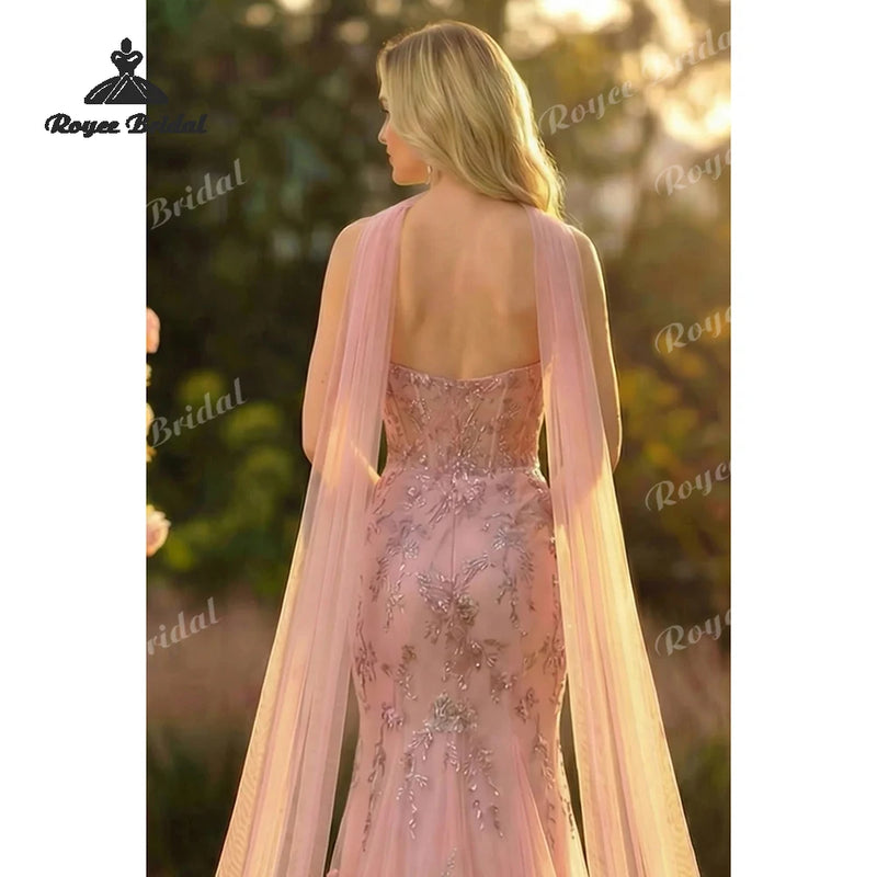 Women’s Neck Scarf Embroidered Mermaid Prom Dresses Sweetheart Formal Evening.