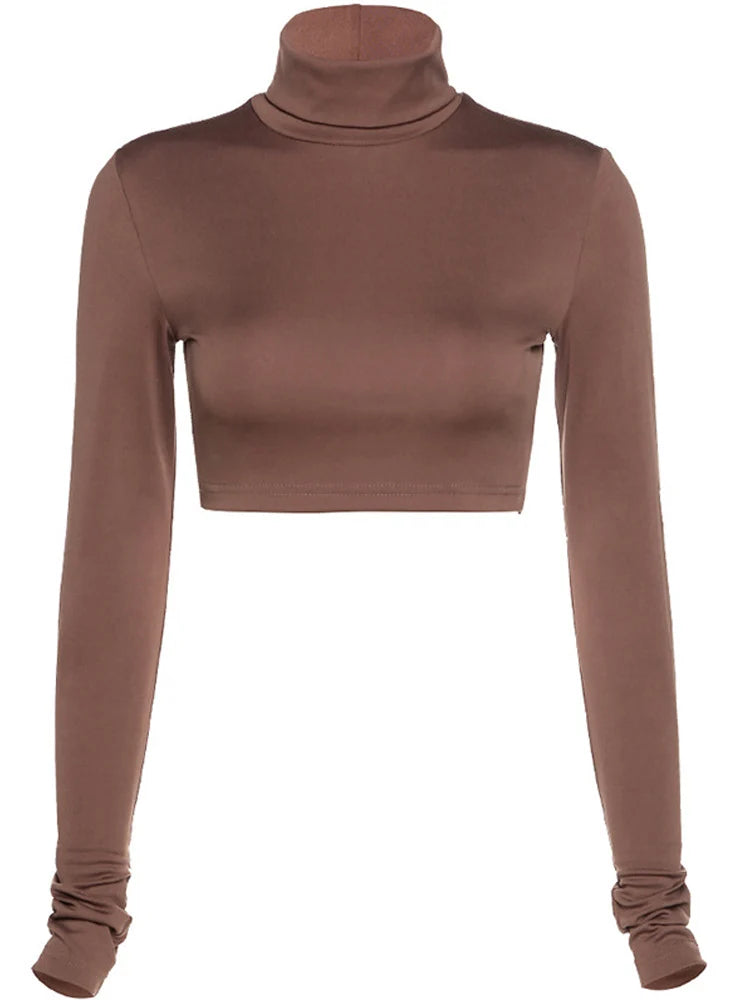 Basic Sheath Women Solid Turtleneck Tshirt Autumn Stretch.