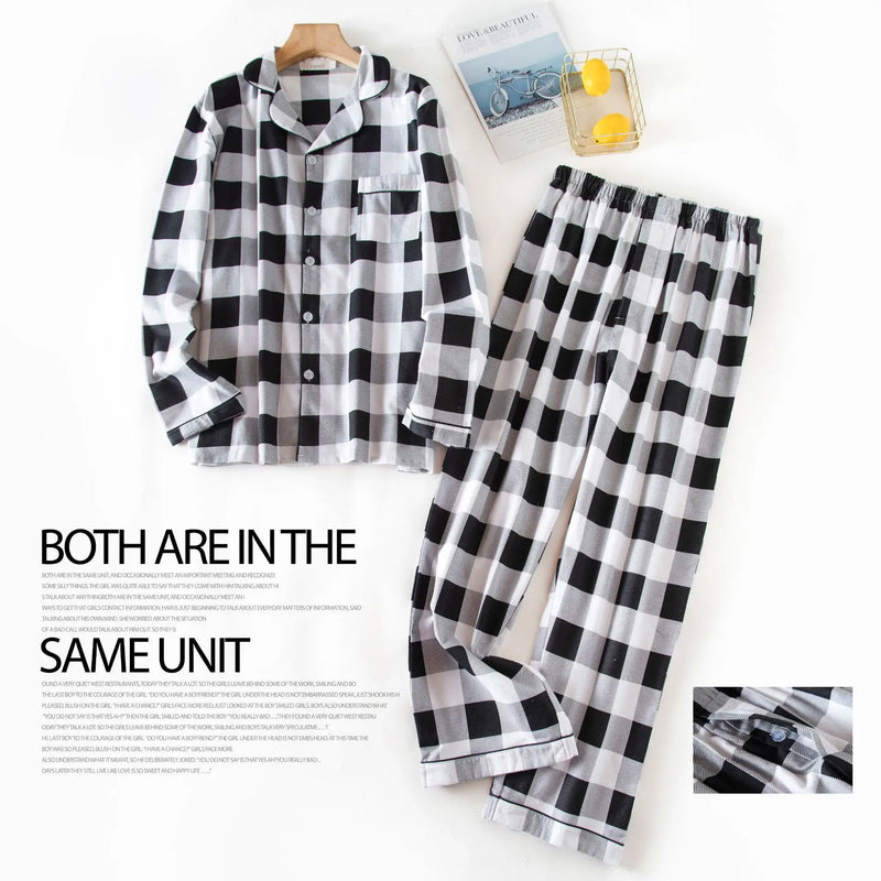 Men's Long Sleeve Plaid Velvet Set Autumn Winter Pajamas.