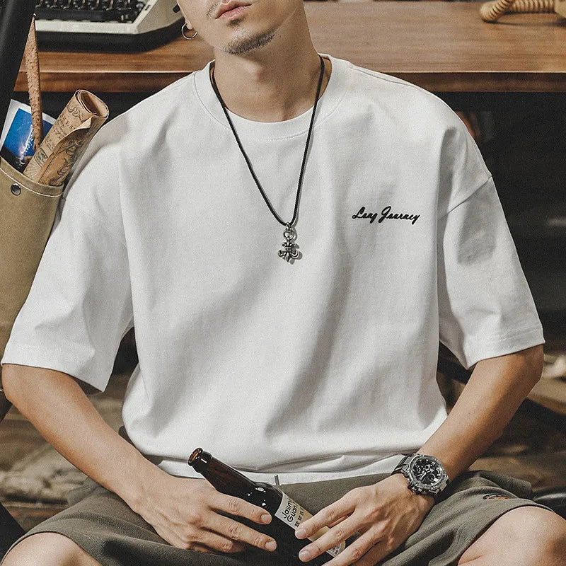 Summer Men's Oversized Letter Print Short Sleeve T-shirt.