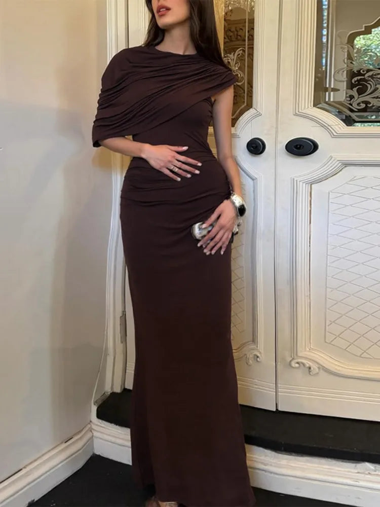 Mozision Irregular Ruched Sexy Maxi Dress For Women.
