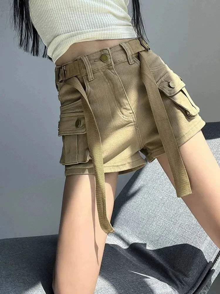 Women's High Waist Mini Skirt Y2K Denim Workwear Shorts Elastic Slimming.