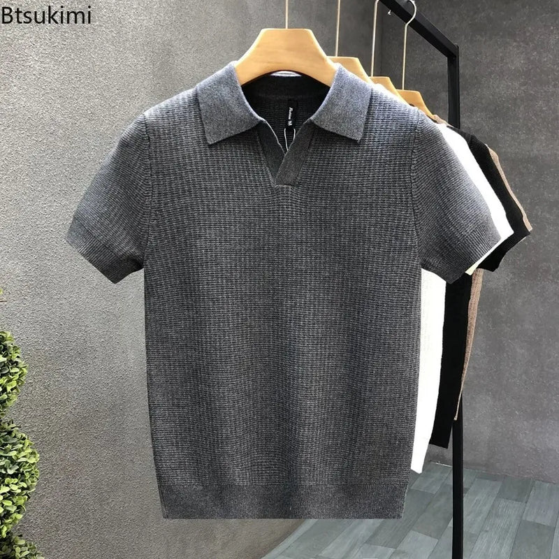 Men's Summer Polo Shirt Korean Style Slim Wrinkle Resistant Collar Solid Color.