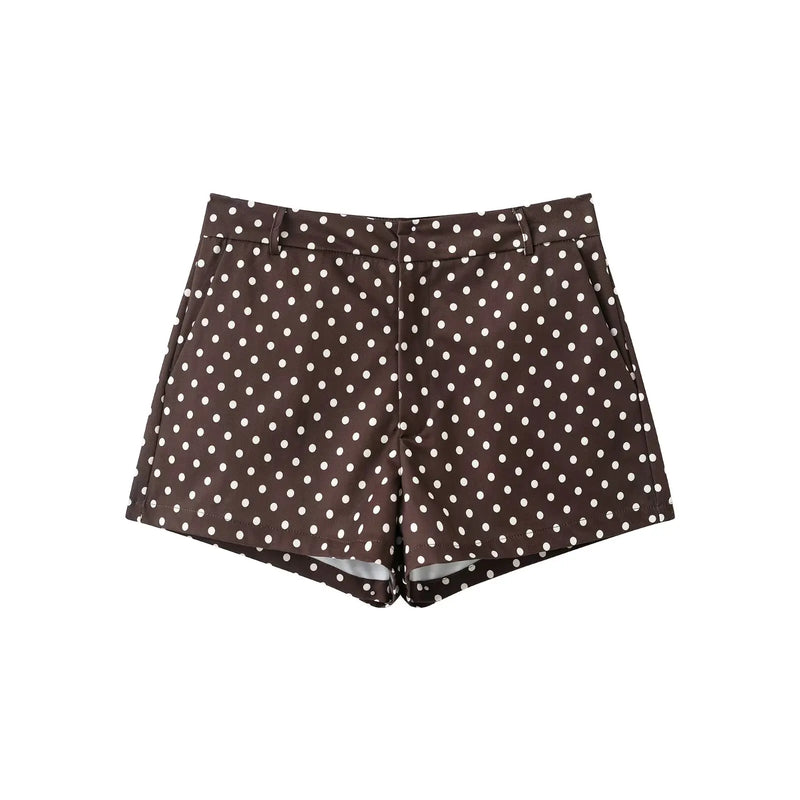 Polka Dot Shorts Sets For Women Trend Outfits Long Sleeve Zipper Turtleneck Jacket Coat Spring Woman Elegant 2 Piece.