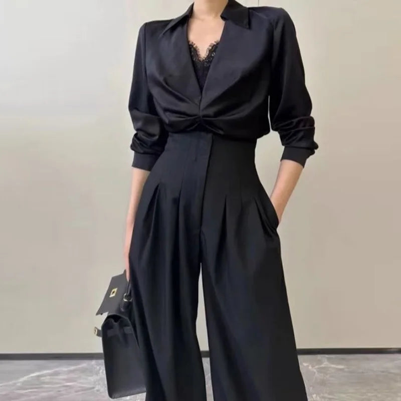 Office Ladies Ultra High Waist Wide Leg Pants Straight Drooping Spring.