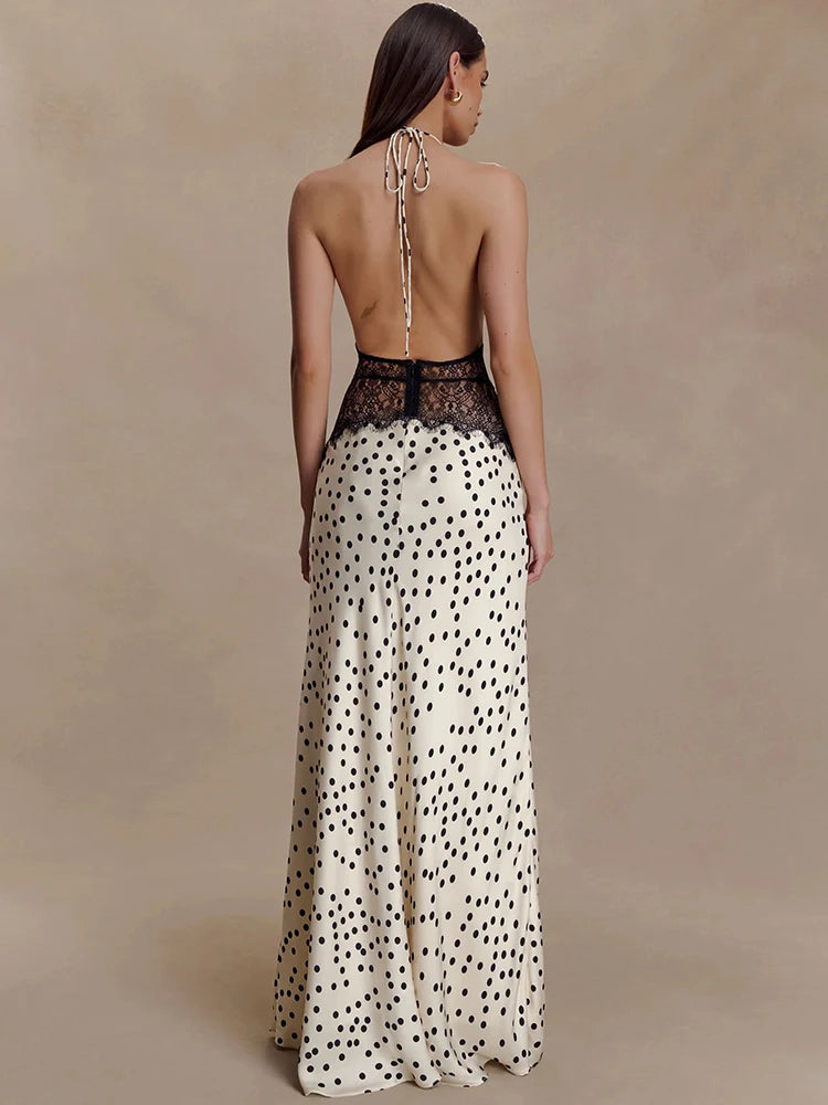 Women’s Mozision Polka Dot Backless Sexy Maxi Dress.
