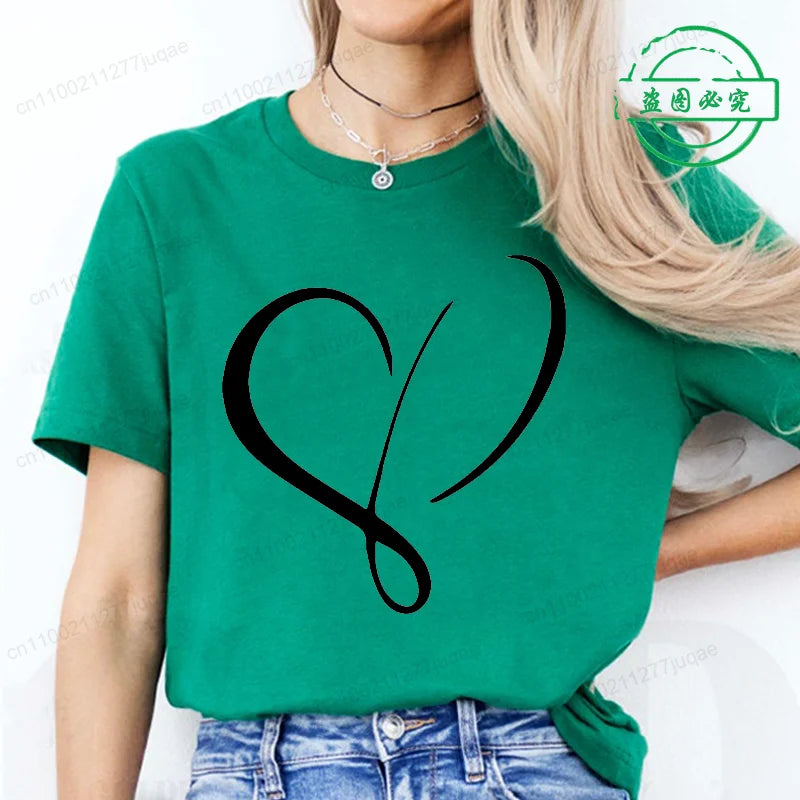 Women Love Heart Design T-Shirts Fashion Casual Short Sleeve.