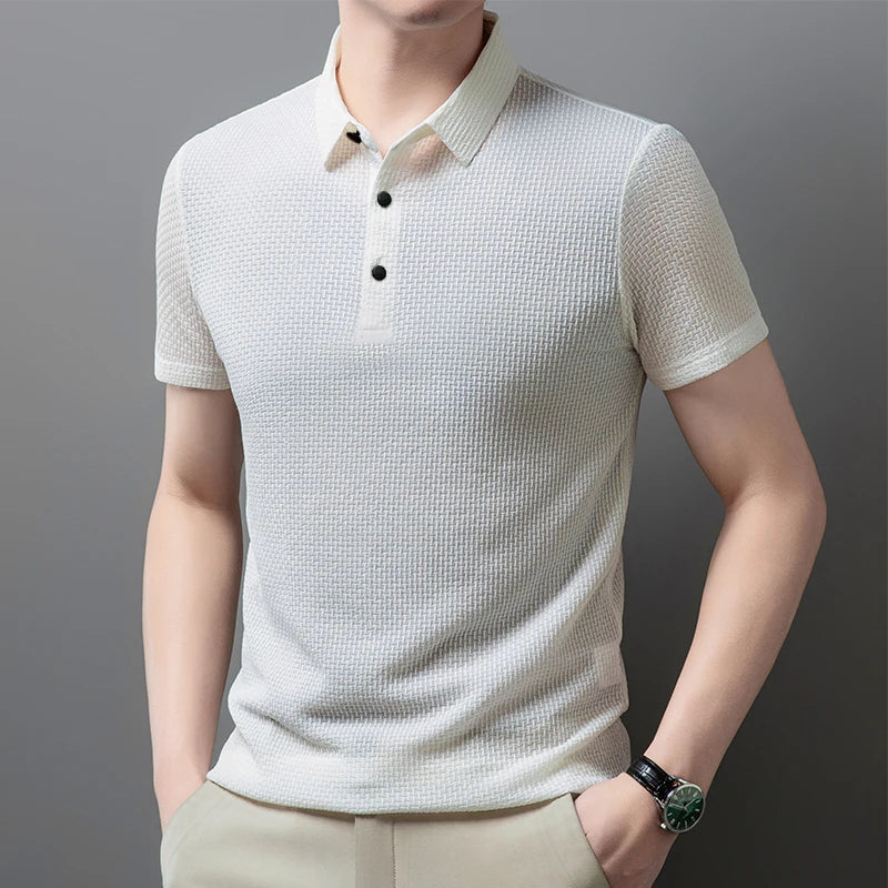 Men's Business Casual Short Sleeved Bone Flower Solid Color.