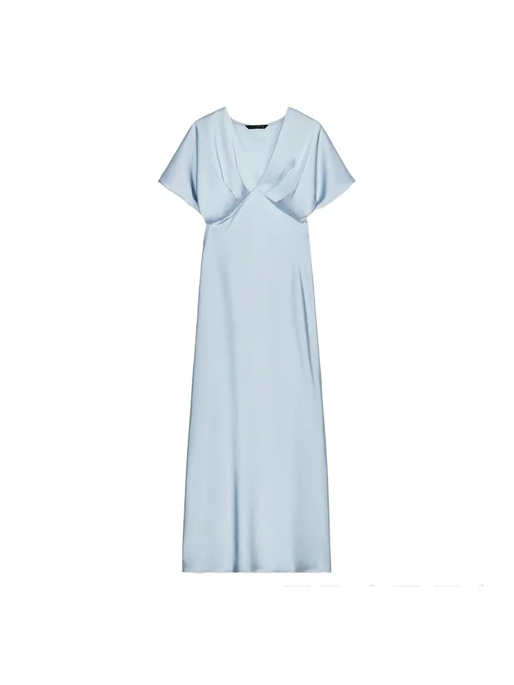 Women’s Sexy V Neck Satin Long Dress.