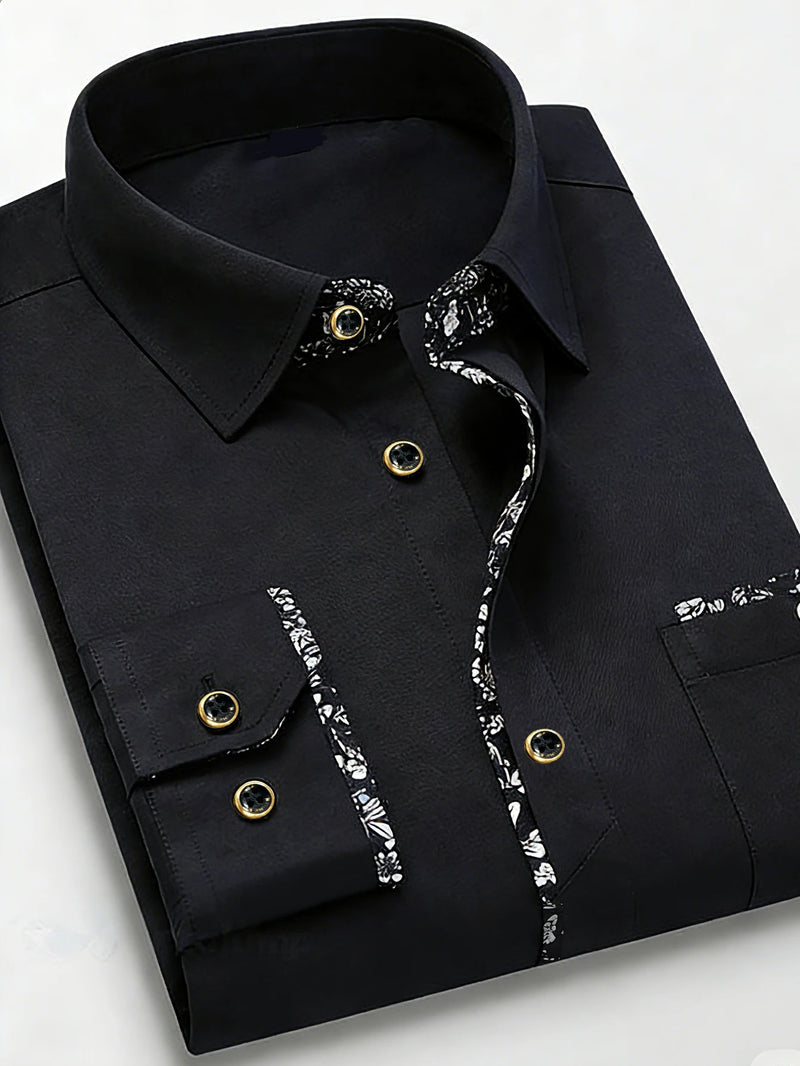 FGKKS Men Black Shirts Brand Fashion Smart Casual Business Long Sleeve.