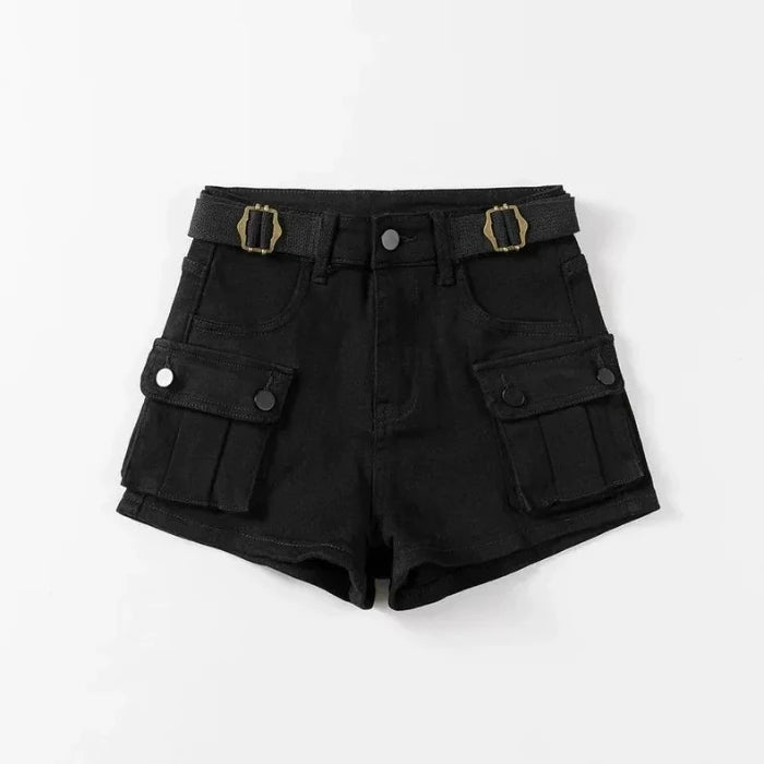 Women's High Waist Mini Skirt Y2K Denim Workwear Shorts Elastic Slimming.