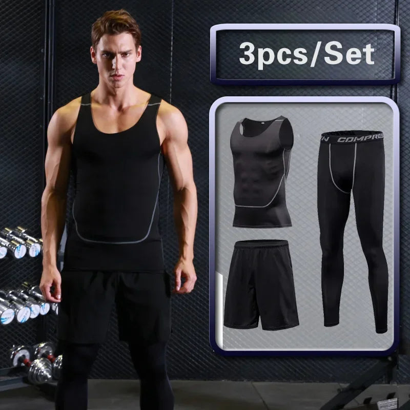 Men's Gym Training Fitness Sportswear Tights Slim Clothes Running Workout.