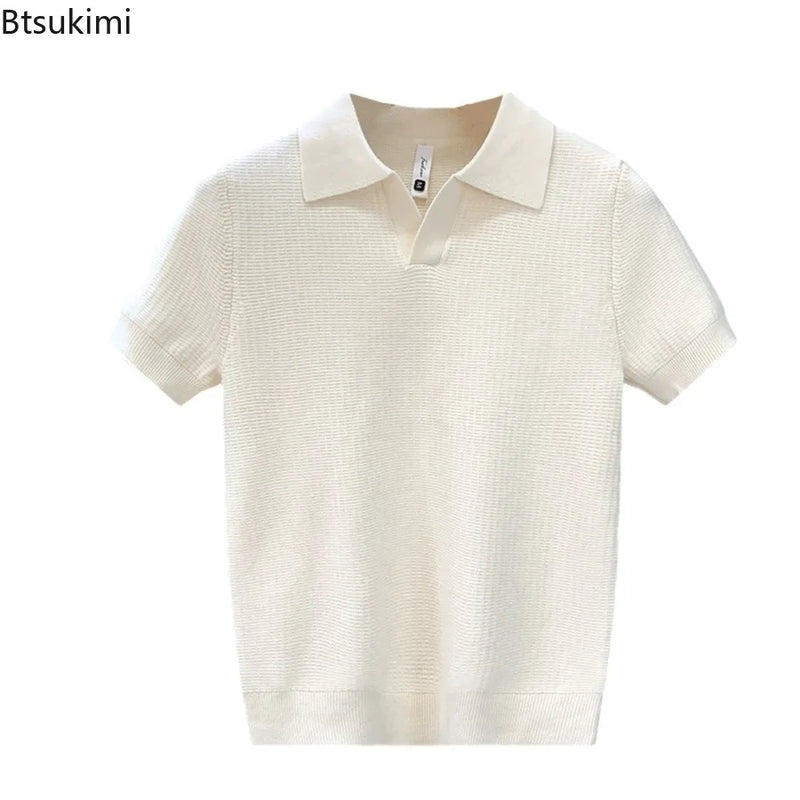 Men's Summer Polo Shirt Korean Style Slim Wrinkle Resistant Collar Solid Color.