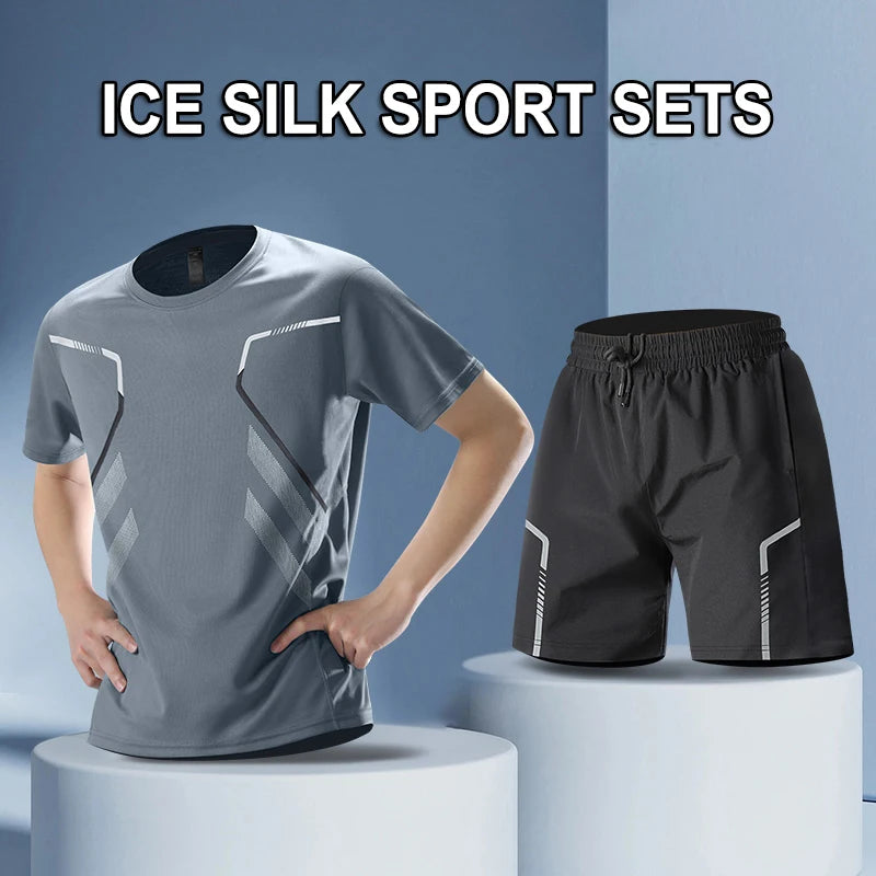 Men's Quick Drying Running Sets Breathable Hiking Fishing T-Shirt Short.