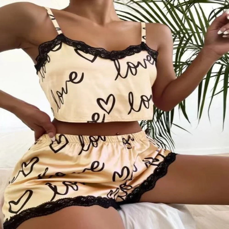 Cute Printed Women's Pajamas Pajamas Shorts Set Underwear Set.