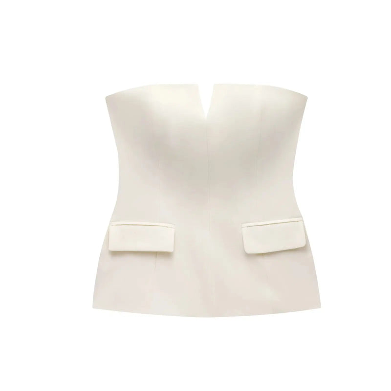 TFMLN Spring Summer Women Strapless Crop Tops Basic Sleeveless.