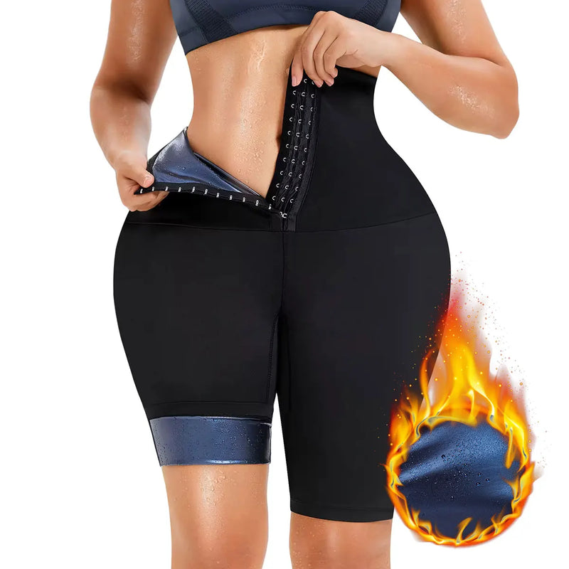 Ladies high waist sauna shorts, thermal shaping hip-lifting tights.