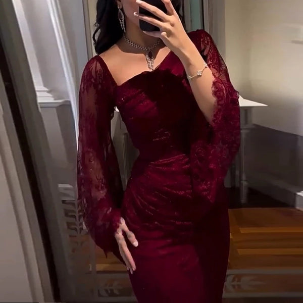 Women's Party Dress Fall Asymmetrical High Waist Draped Banquet Dress.
