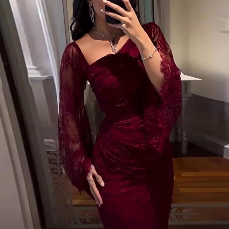Women's Party Dress Fall Asymmetrical High Waist Draped Banquet Dress.
