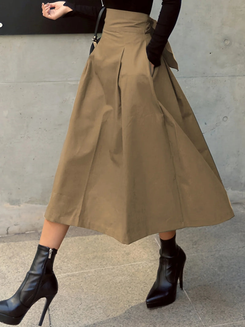 Stylish Solid A-line Skirts for Women Preppy School Style High Elastic.