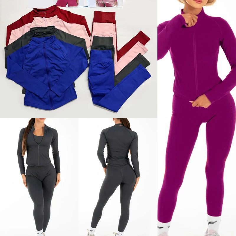 Dynamic Zippy Jacket 2 piece set yoga outfits Seamless Zip Tracktop Sports.
