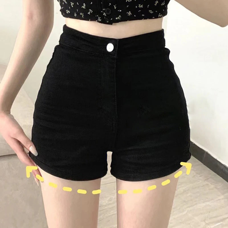 Black Hot Women's Casual Tights Pants Ultra-short High-waisted.