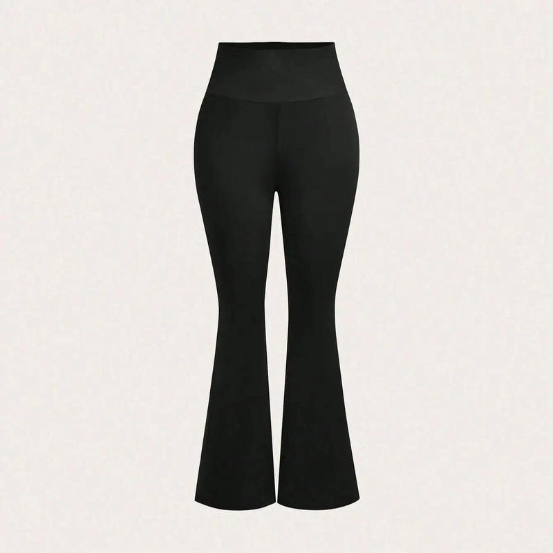 Women's Black High Waisted Flared Pants Stretchy Slimming Trousers.