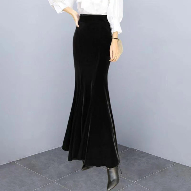 Womens Velvet Skirt Fashion Slim Mermaid Skirt Solid Color High Waist.