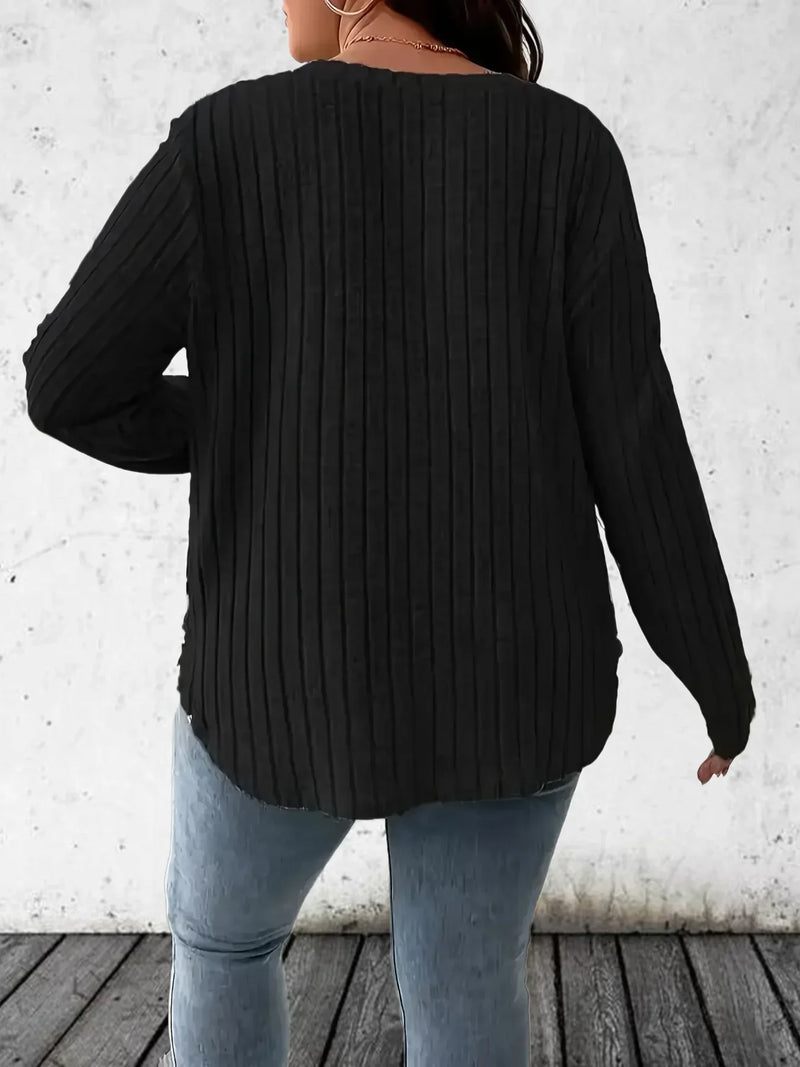 Plus Size 1XL-5XL  Women's Casual Fashion V Neck Long Sleeve T-Shirt.